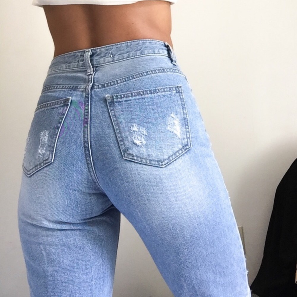 high-waisted light wash mom jeans